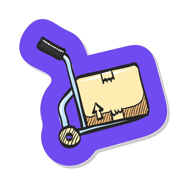 Hand drawn logistic trolley icon in sticker style vector illustration