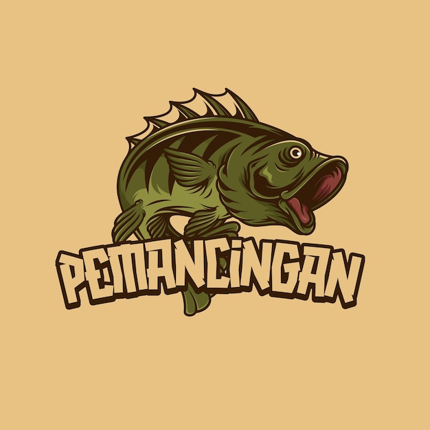 Disegno del logo dell'illustrazione della pesca del logo disegnato a mano