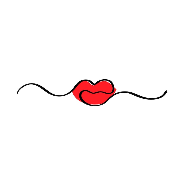 Hand drawn logo lips in black lines with red illustration