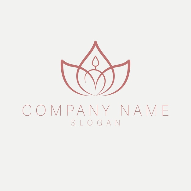 Hand drawn lotus and candle logo design. Luxury candle logo template. Flat logotype.