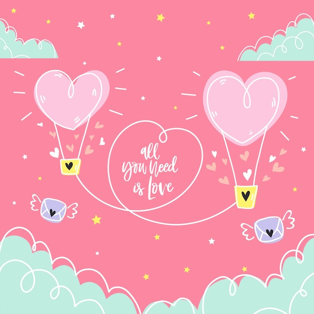 Hand Drawn Love Background with Pastel Color