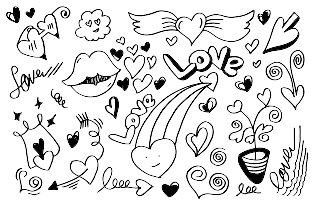 hand drawn love and hearts doodles vector illustration