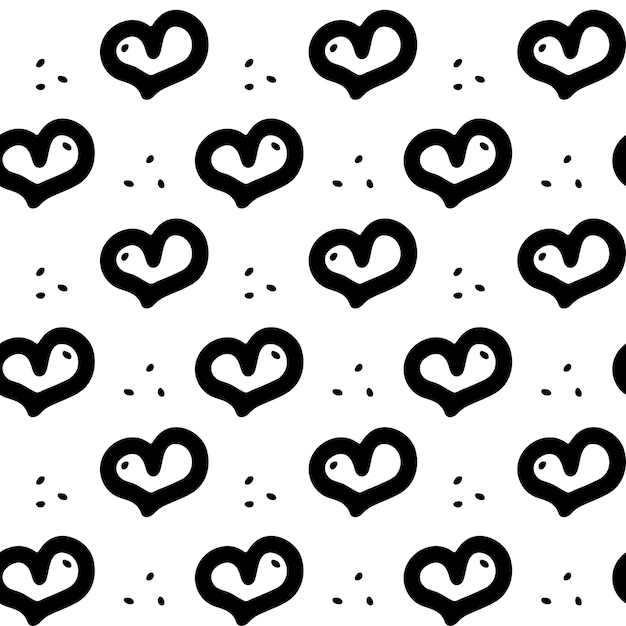 Hand drawn love hearts pattern with dots Black and white seamless vector background for textile