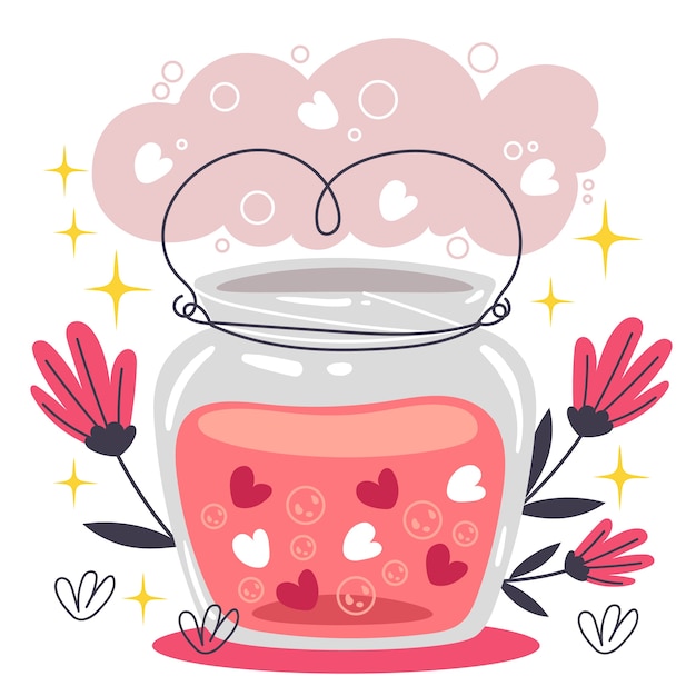 Vector hand drawn love potion with plants