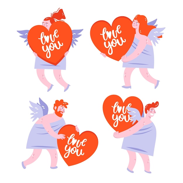 Hand drawn love stickers collection