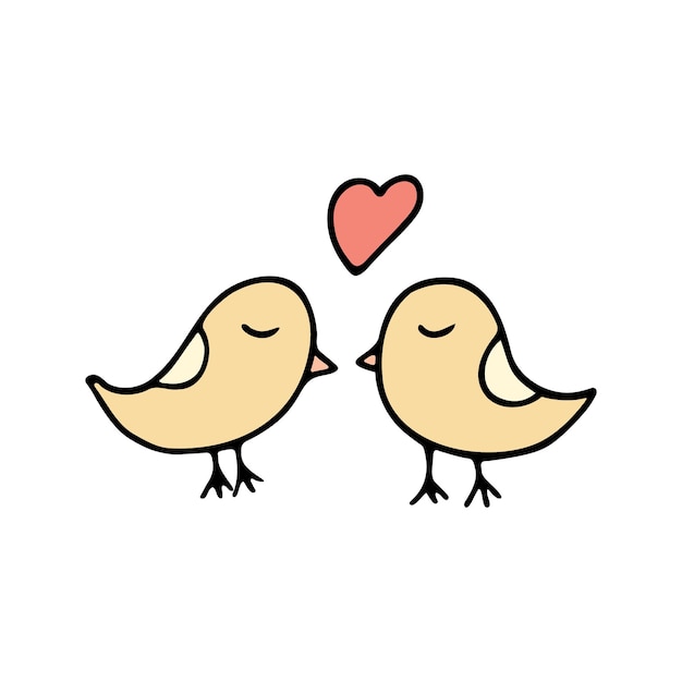 Hand drawn lovely little birds couple doodle for summer and spring design