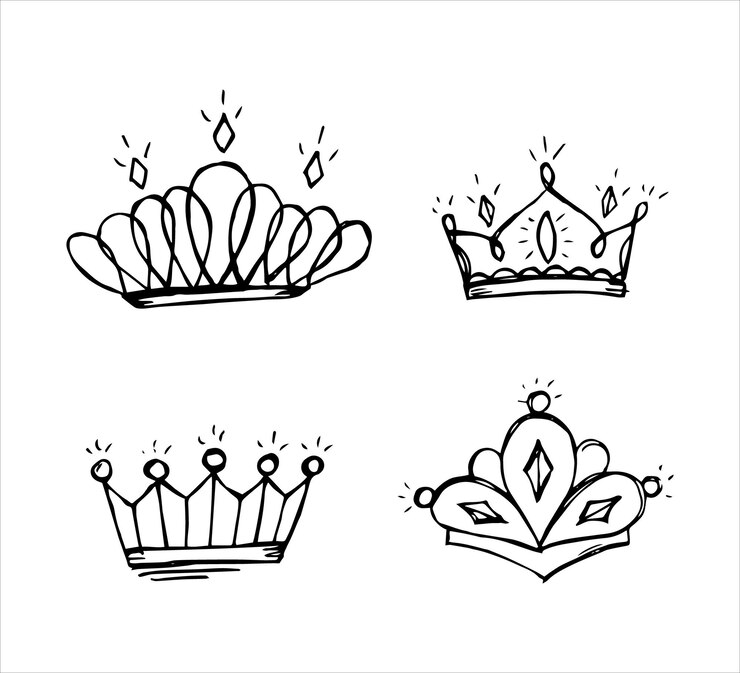 Hand drawn luxurious royal crowns in doodle or sketch style A rough draft of the crown