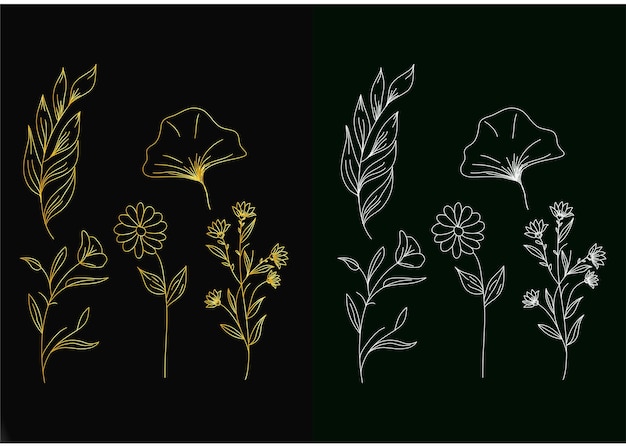 Hand drawn Luxury golden White floral elements collections Premium Vector