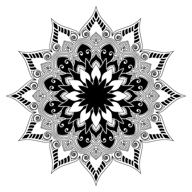 흑백 색상 배경으로 손으로 그린 고급 연꽃 만다라 창조적인 예술 스타일