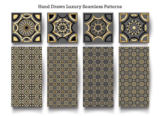 Hand drawn luxury seamless patterns vector illustrations