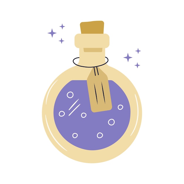 Hand drawn magic potion in glass bottle with cork isolated vector