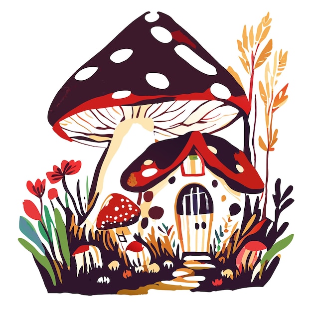 Hand drawn magical mushroom house