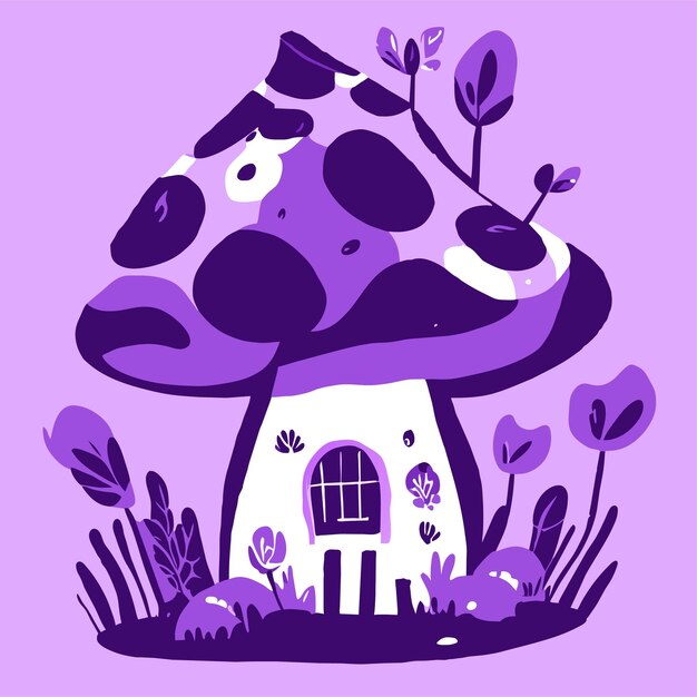 Vector hand drawn magical mushroom house