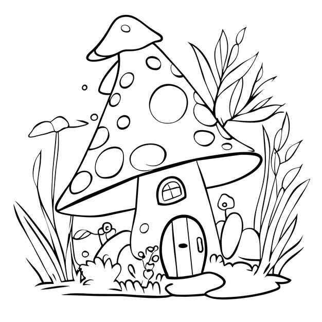 Вектор Ручно нарисованный волшебный грибный дом