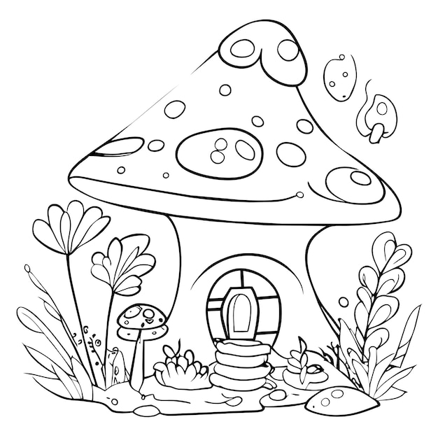 Vector hand drawn magical mushroom house