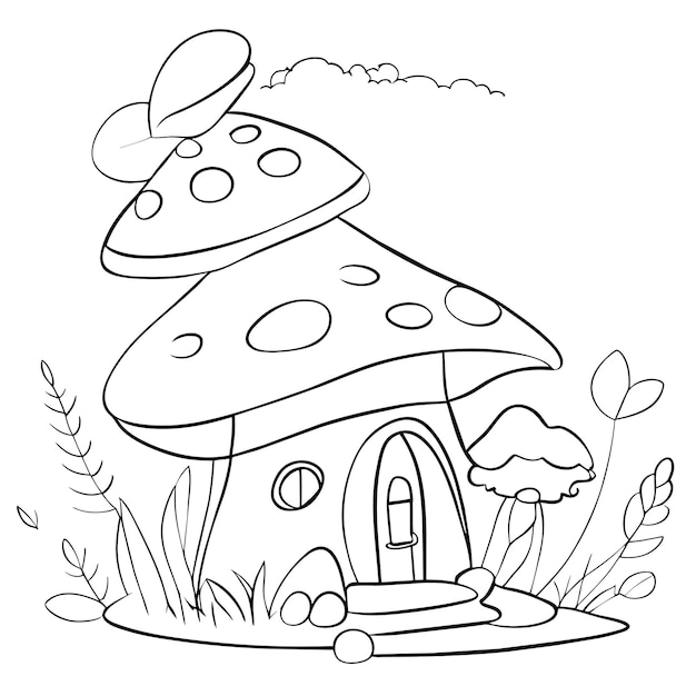 벡터 손으로 그린 마법의 버섯 집