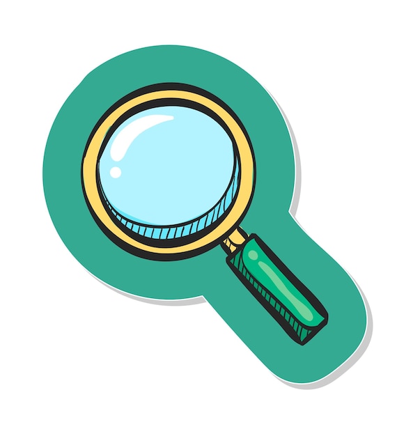 Hand drawn magnifier icon in sticker style vector illustration