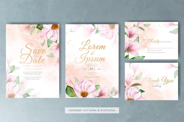 Hand Drawn Magnolia Arrangement Flower Wedding Invitation Card Template