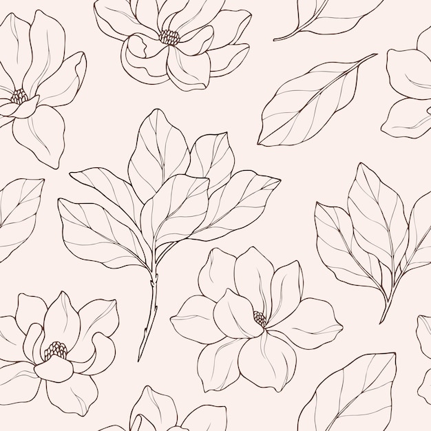 Hand drawn magnolia blossom seamless pattern