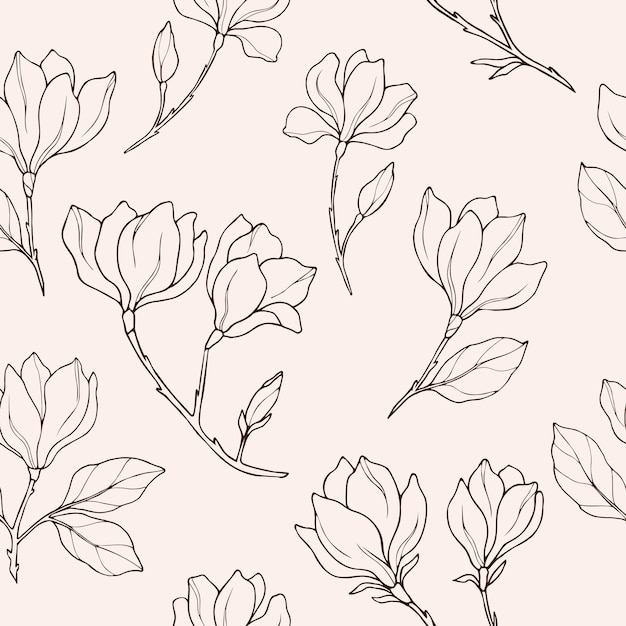Hand drawn magnolia branch seamless pattern