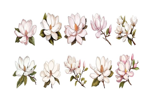 Hand drawn Magnolia flower arrangement clipart