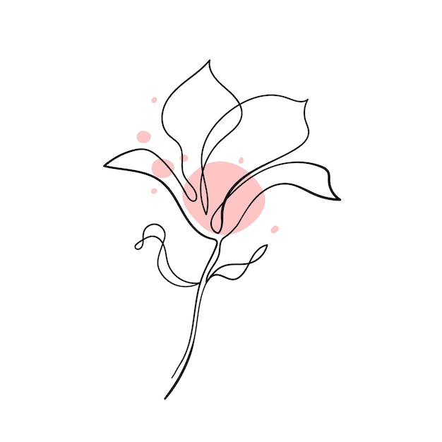 Нарисованный вручную цветок магнолии Непрерывное линейное искусство Эскиз цветка магнолии с черно-белой линией