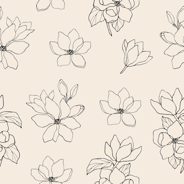 Hand drawn magnolia flower seamless pattern