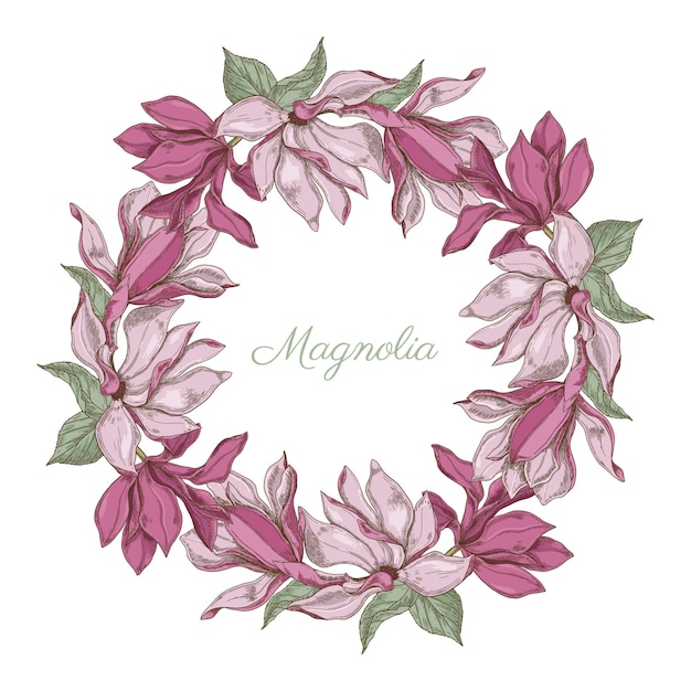 Ghirlanda di magnolia disegnata a mano