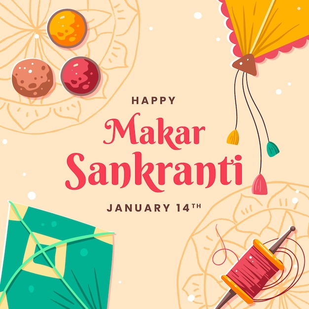 손으로 그린 makar sankranti