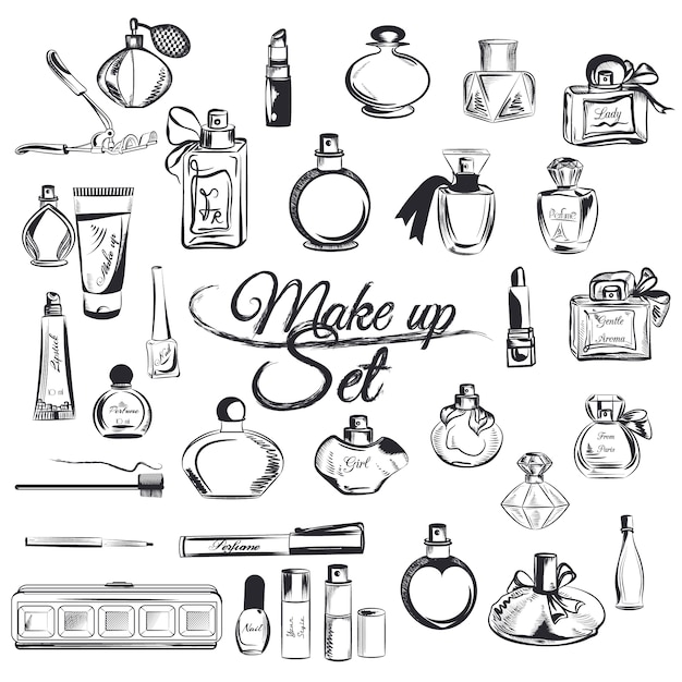 Vector hand drawn make up collection