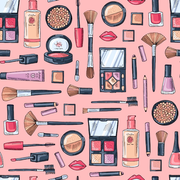  hand drawn makeup products pattern