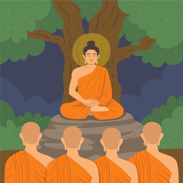 Vector hand-drawn makha bucha day illustration