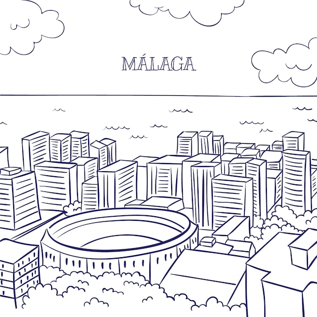 Hand drawn málaga skyline