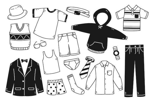 Вектор Рисованной мужской одежды и аксессуаров векторные иллюстрации каракули