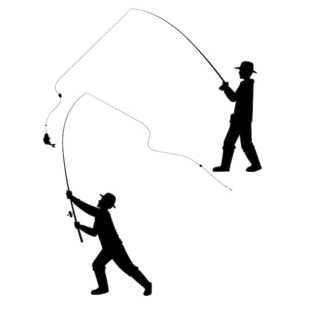 Hand drawn man fishing silhouette