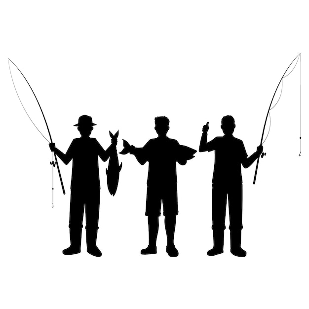 Vector hand drawn man fishing silhouette