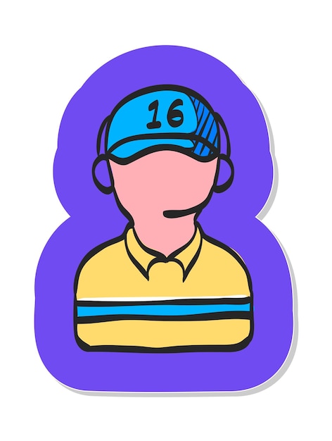 Hand drawn man headphone icon in sticker style vector illustration