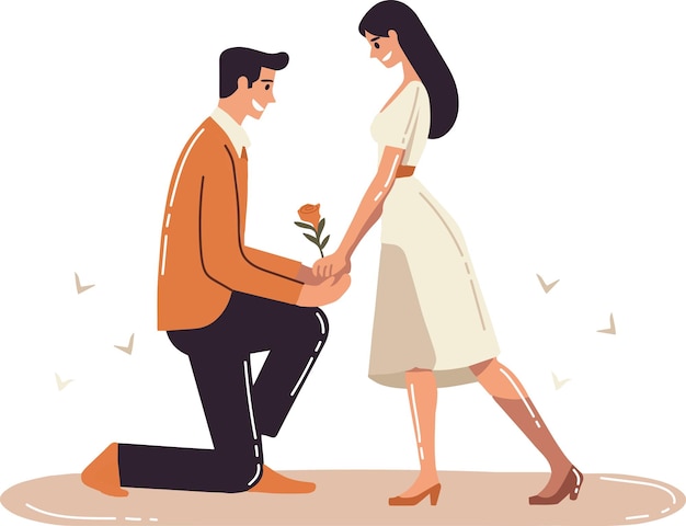 Vector hand drawn man proposes to woman in flat style