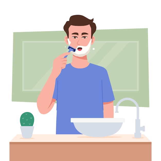 Vector hand drawn man shaving illustration