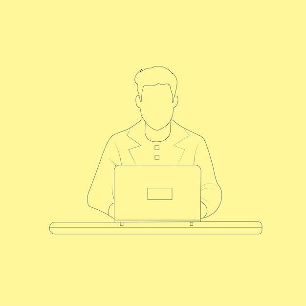 Вектор Ручно нарисованный человек использует ноутбук и профессиональный человек использует компьютер контурный векторный иллюстрационный дизайн