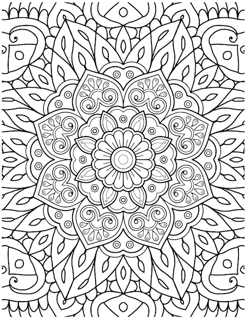Hand Drawn Mandala Coloring Pages For Adult Coloring Book. Floral Hand Drawn Mandala Coloring Page.