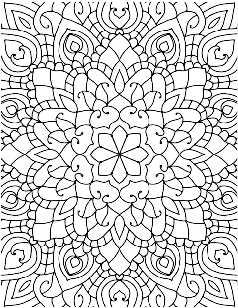 Hand Drawn Mandala Coloring Pages For Adult Coloring Book. Floral Hand Drawn Mandala Coloring Page.