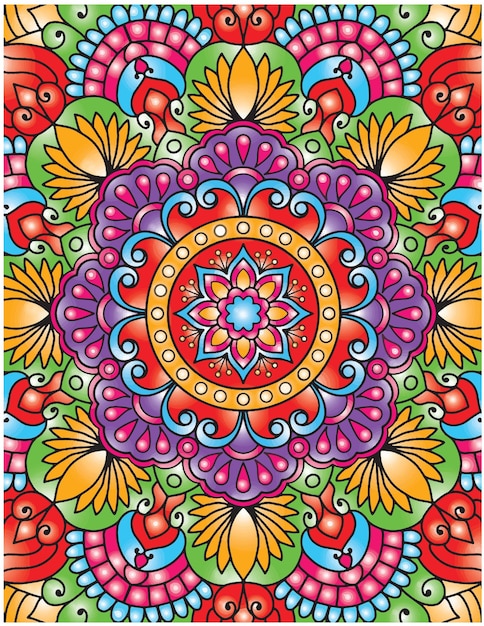 Hand Drawn Mandala Coloring Pages For Adult Coloring Book. Floral Hand Drawn Mandala Coloring Page.