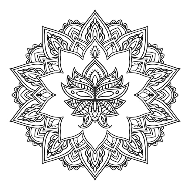 Vector hand drawn mandala lotus flower drawing