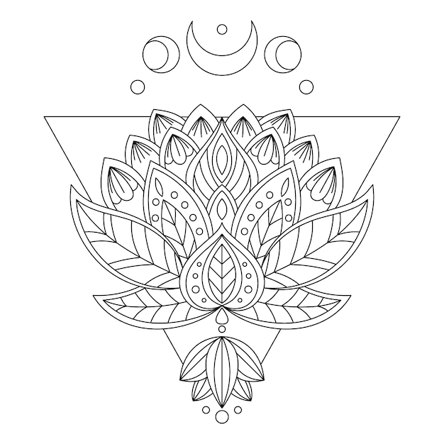 Vector hand drawn mandala lotus flower drawing