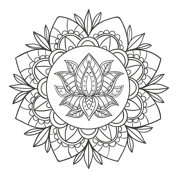 ベクトル 手描き曼荼羅蓮の花の描画