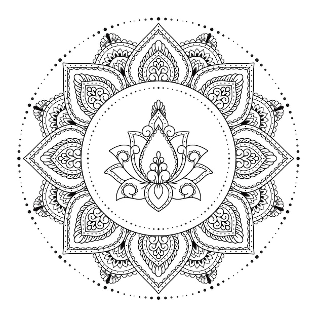 Hand drawn mandala lotus flower drawing