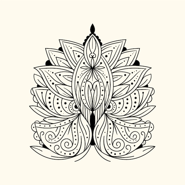 Hand drawn mandala lotus flower drawing