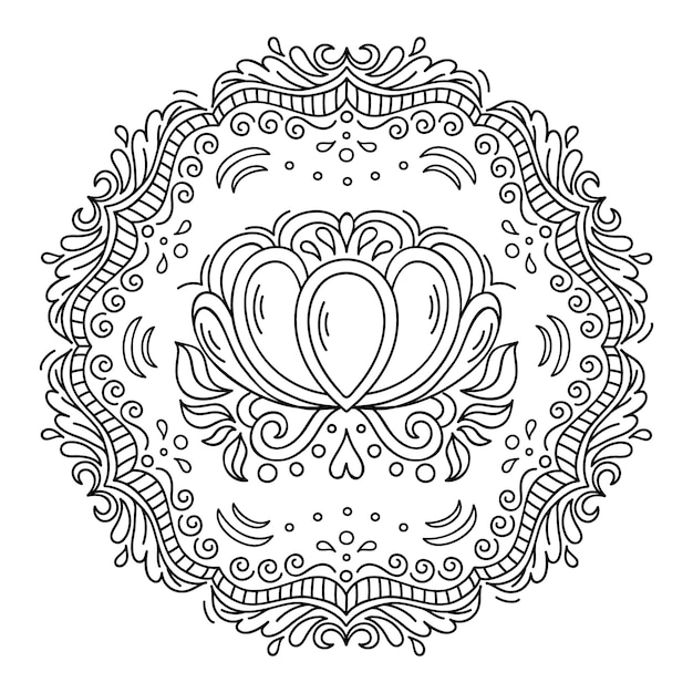 Vector hand drawn mandala lotus flower drawing