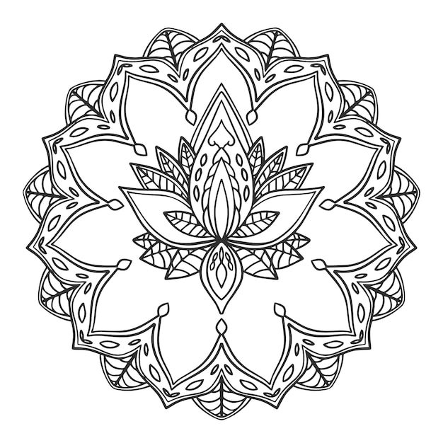 Vector hand drawn mandala lotus flower drawing